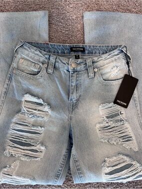 True Religion Men's Light Blue Ripped Relaxed Jeans